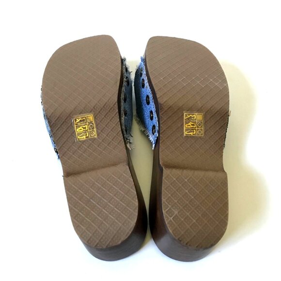 NEW Re/Done x Dr Scholl's Sandals Womens 36 6 Blue Washed Denim Wood Sole Buckle - Picture 10 of 11